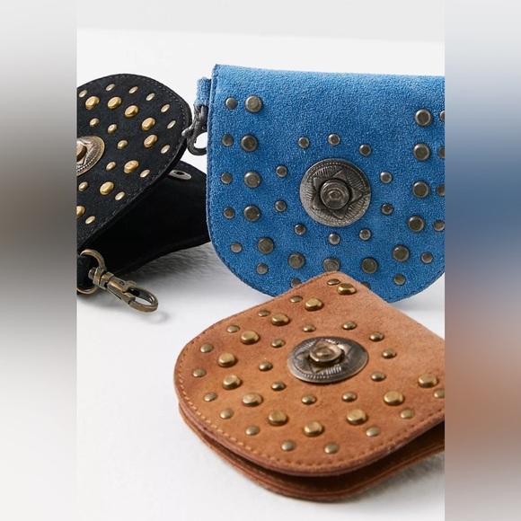 Free People Handbags - Free People Studded Clip On Wallet Blue Suede New